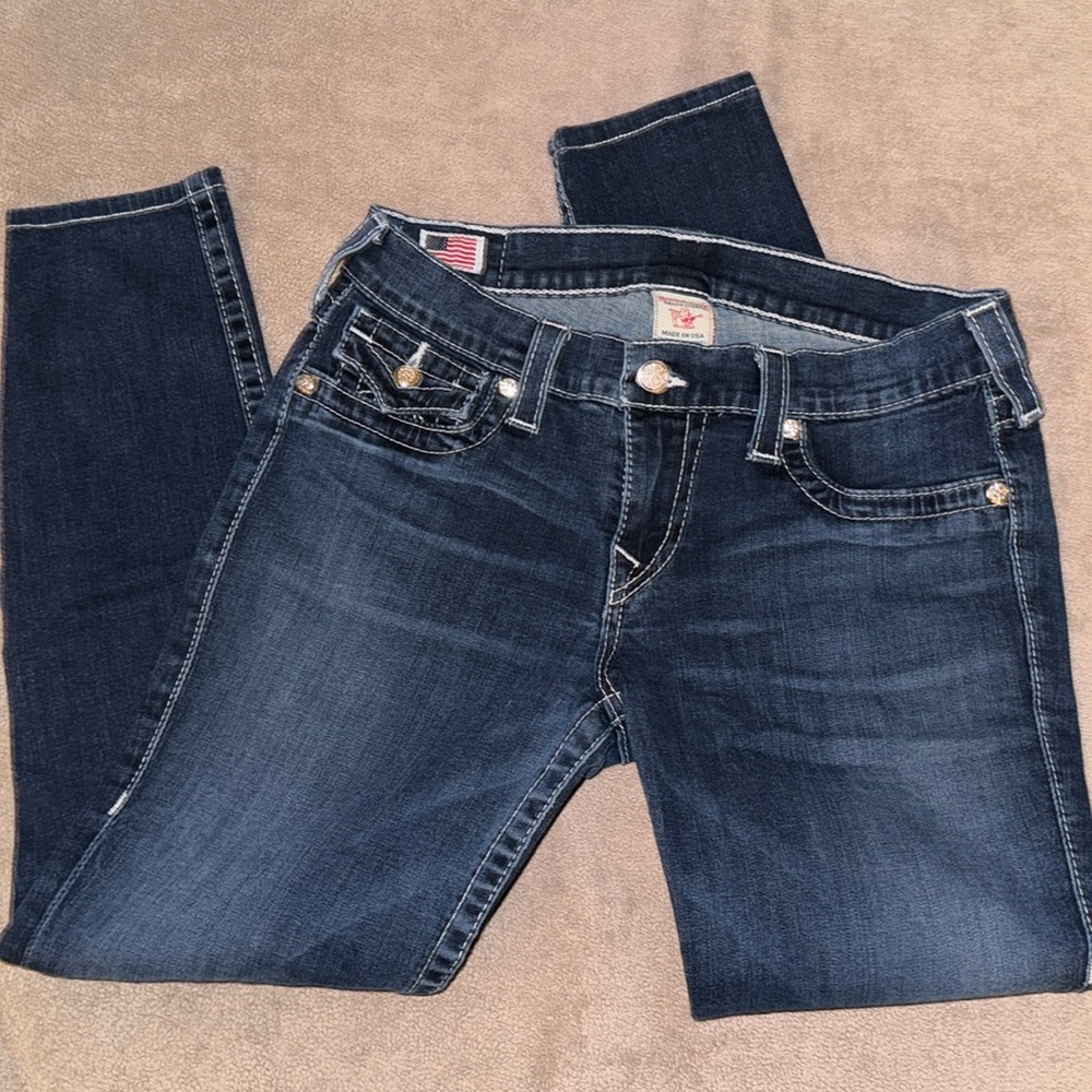 True religion size 30 denim jeans with silver rhinestone buttons